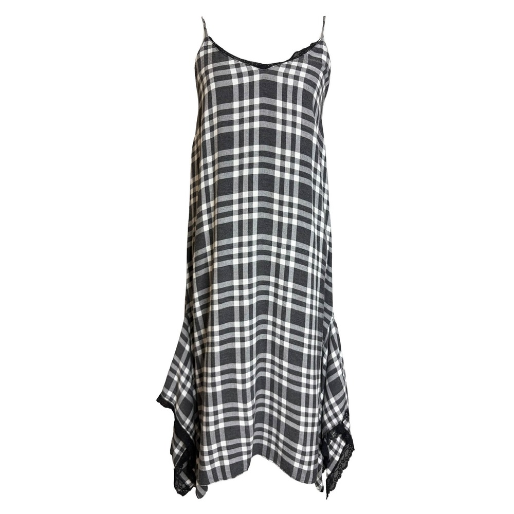 Zara Plaid Midi Slip Dress M Black White Grunge Indie Sleaze 90s Alternative